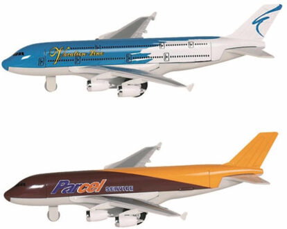 Goki Speelgoed Vliegtuigjes - 2x stuks - 19 cm - blauw en bruin - pull back motor - kinderen