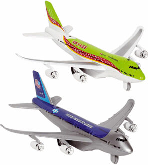 Goki Speelgoed Vliegtuigjes - 2x stuks - 19 cm - blauw en groen - licht en geluid