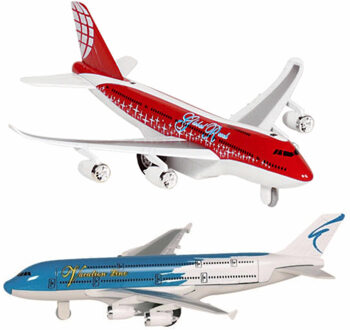 Goki Speelgoed Vliegtuigjes - 2x stuks - 19 cm - blauw en rood - licht en geluid