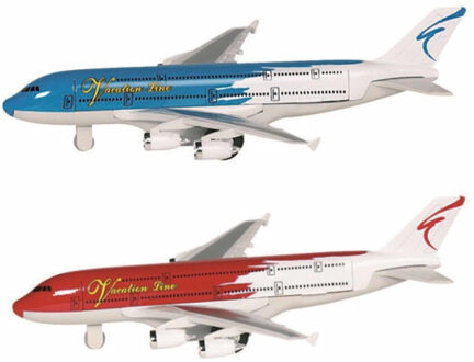 Goki Speelgoed Vliegtuigjes - 2x stuks - 19 cm - blauw en rood - pull back motor - kinderen