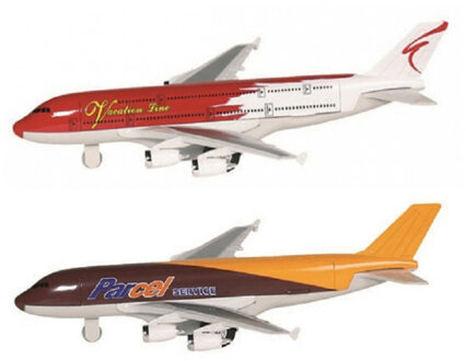 Goki Speelgoed Vliegtuigjes - 2x stuks - 19 cm - bruin en rood - pull back motor - kinderen