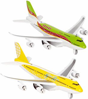Goki Speelgoed Vliegtuigjes - 2x stuks - 19 cm - geel en groen - licht en geluid