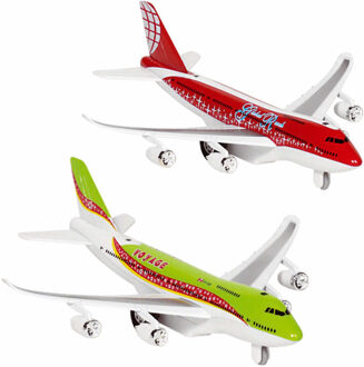 Goki Speelgoed Vliegtuigjes - 2x stuks - 19 cm - groen en rood - licht en geluid
