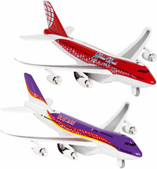 Goki Speelgoed Vliegtuigjes - 2x stuks - 19 cm - paars en rood - licht en geluid
