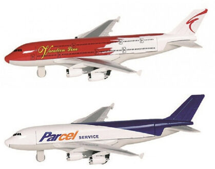 Goki Speelgoed Vliegtuigjes - 2x stuks - 19 cm - wit en rood - pull back motor - kinderen