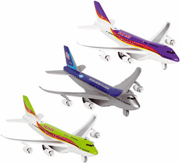 Goki Speelgoed Vliegtuigjes - 3x stuks - 19 cm - blauw, paars, groen - licht en geluid
