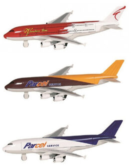 Goki Speelgoed Vliegtuigjes - 3x stuks - 19 cm - rood, bruin, wit - pull back motor - kinderen