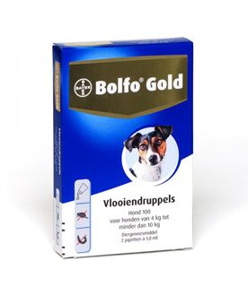 Gold 100 Anti Vlooienmiddel Hond - 4 Tot 10 kg - 2 Pipetten