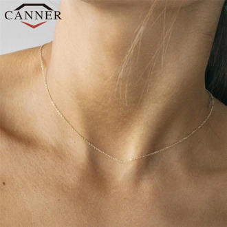 Gold Chain Necklace for Women 18-inch 925 sterling silver Clavicle bare chain Gold color Chokers Necklace Fashion Jewelry