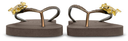 Gold crocodile switch koffie dames slippers, , maat: - maat 37-38 Bruin