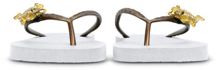 Gold crocodile switch wit dames slippers, , maat: - maat 35-36