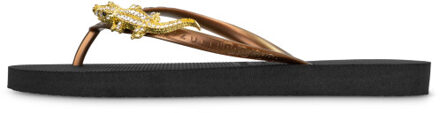Gold crocodile switch zwart dames slippers, , maat: - 35-36