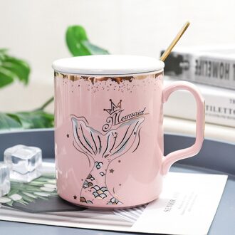 gold edge Mermaid mok met lepel deksel, Sap Citroen mokken liefhebbers cup Bloem Thee Set Koffie Cups, water Drinkware 01