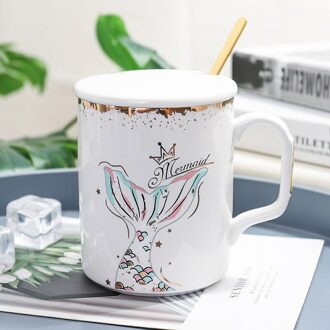 gold edge Mermaid mok met lepel deksel, Sap Citroen mokken liefhebbers cup Bloem Thee Set Koffie Cups, water Drinkware 02