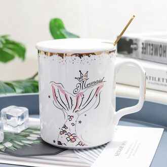 gold edge Mermaid mok met lepel deksel, Sap Citroen mokken liefhebbers cup Bloem Thee Set Koffie Cups, water Drinkware 03