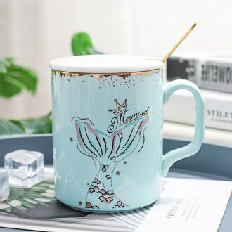 gold edge Mermaid mok met lepel deksel, Sap Citroen mokken liefhebbers cup Bloem Thee Set Koffie Cups, water Drinkware 04