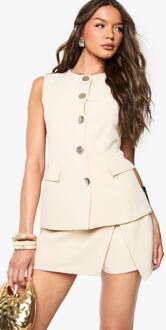 Gold Getextureerd Jasje Met Knoopzakken En Lang Gesneden Gilet, Sand - 36