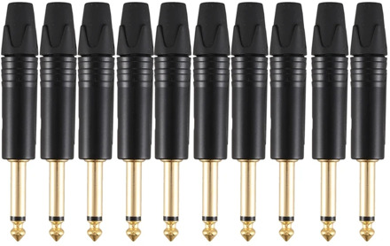 Gold Plating 10Pcs Plug Mono Professional 2 Pole 6.35 Mm 6.5Mm Stereo Jack Plug Neutrik 6.35Mm Jack Black