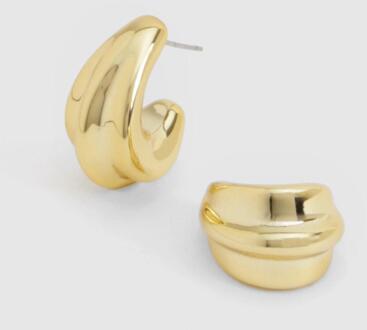 Gold Ridged Hoop Earrings, Gold - ONE SIZE