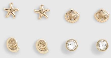 Gold Seashell Stud Earrings 4 Pack, Gold - ONE SIZE