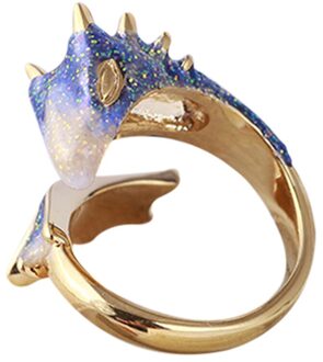 Gold Topaz Dragon Ring Lucky Fingere Huisdier Verstelbare Wrap Open Ringen Dier Sieraden Voor Vrouwen Meisje Fq-Ing Blauw