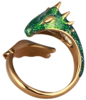 Gold Topaz Dragon Ring Lucky Fingere Huisdier Verstelbare Wrap Open Ringen Dier Sieraden Voor Vrouwen Meisje TRYC889 groen