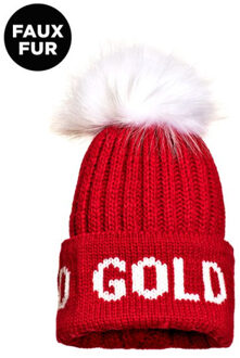 Goldbergh hodd beanie faux pom muts ws dames - Rood - One size