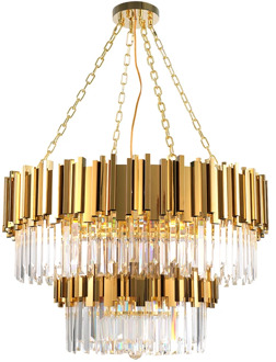 Golden Art Deco Postmodern Stainless Steel Crystal Chandelier Lighting Lustre Suspension Luminaire Lampen For Foyer Bedroom