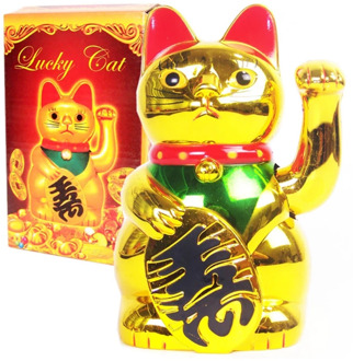 Golden Electric Hand Shake Beckoning Cat Lucky Cat Large Cats Hand Paw Up Wealth Prosperity Welcoming Good Lucky Wave 1PC 8 Inch