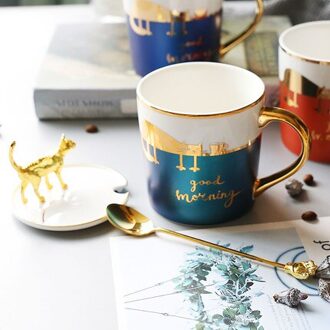Golden Keramiek Bevestigd Deksel En Lepel Geschenkdoos Koffie Mok Minnaar Thee Melk Cup Creatieve Anniversary groen
