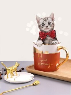 Golden Keramiek Bevestigd Deksel En Lepel Geschenkdoos Koffie Mok Minnaar Thee Melk Cup Creatieve Anniversary Rood