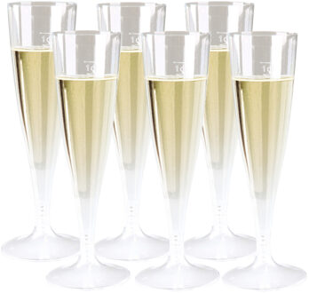 Goldplast champagneglas - 2x - 6stuks - met losse voet - 100ml - transparant - herbruikbaar - kunststof