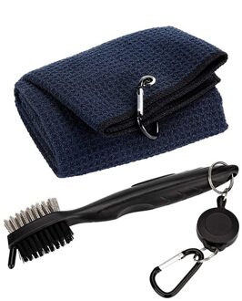 Golf Club Brush Handdoek Cleaner Kit 2 Zijdig Golf Putter Wedge Bal Groef Schoonmaken Tool Met Karabijnhaak Accessoires 40x60cm zwart