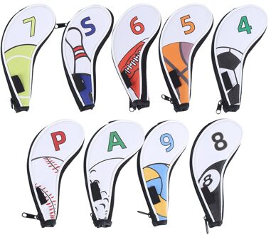 Golf Club Head Deel 9Pcs Iron Head Covers Mouwen Digitale Rits Sport Patroon Beschermende Pu Waterdicht Iron Club Iron cover
