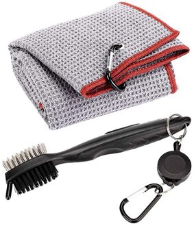 Golf Handdoek Borstel Tool Kit Met Club Groove Cleaner Golf Club Brush Handdoek Cleaner Kit 2 Zijdig Putter Wedge Bal groove Cleaning grijs