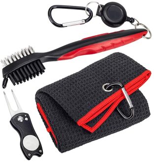 Golf Handdoek Microfiber Patroon Golf Handdoek Club Groove Cleaner Borstel Opvouwbare Graszode Reparatie Tool Met Magnetische Bal Marker