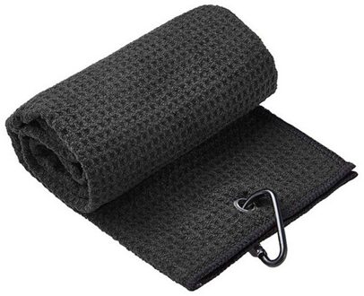 Golf Handdoek Wafel Patroon Katoen Met Karabijnhaak Reinigingsdoekjes Microfiber Haak Reinigt Clubs Ballen Handen zwart