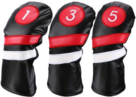 Golf Hoofd Covers 3 Stks/set Driver Fairway Hout Headcovers Zwart Rood Vintage Pu 1 3 5 Driver