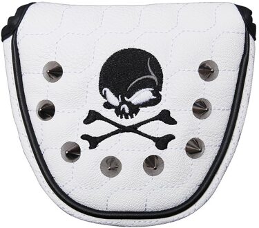 Golf Putter Cover Skull Klinknagels Pu Leer Magnetische Sluiting Headcover Voor Mallet Putter Golf Hoofd Covers wit