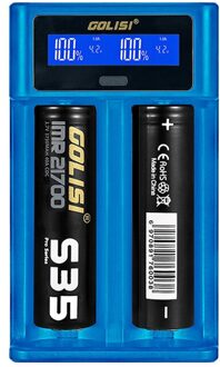 Golisi I2 I4 I1 LCD Display Usb-poort Smart Lite Batterij Lader Voor Li-Ion/Ni-Mh/Ni-cd batterij 2Slots I2 blauw