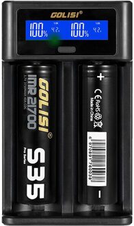 Golisi I2 I4 I1 LCD Display Usb-poort Smart Lite Batterij Lader Voor Li-Ion/Ni-Mh/Ni-cd batterij 2Slots I2 zwart
