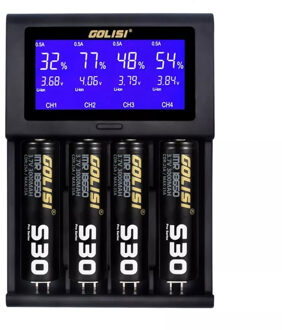 Golisi I4 Smart Charger 18650 26650 20700 Batterij Lcd-scherm Usb 4 Slots Opladen Aa Aaa Intelligente 2A Snelle lader