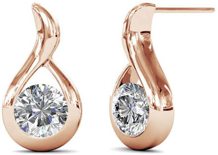 Golvende oorbellen - roségoud en kristal