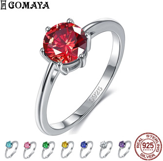 GOMAYA Natural Emerald Color CZ Finger Rings for Women 8MM Classic Sterling Silver 925 Wedding Engagement Ring Fine Jewelry Gift