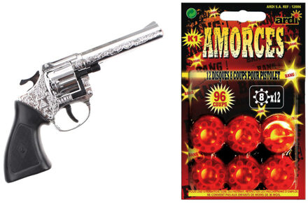 Gonher Gohner cowboy verkleed speelgoed revolver/pistool - metaal - met 240 schots plaffertjes
