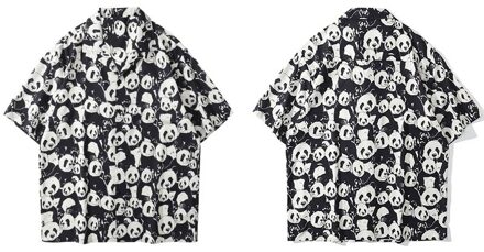 Gonthwid Hawaiian Shirts Harajuku Cartoons Dier Panda Shirt Streetwear Mode Tropische Strand Knop Korte Mouwen Tops L