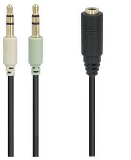 Goobay 2x 3,5mm > 3,5mm 4-polig headset adapter (CTIA/AHJ) / verguld - zwart - 0,40 meter