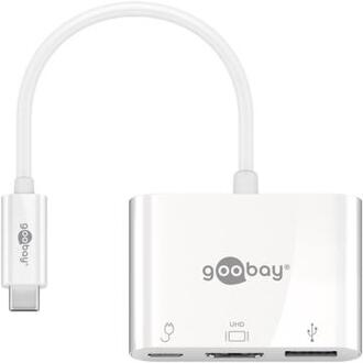 Goobay USB-C naar HDMI, USB-A en USB-C PD adapter met DP Alt Mode (4K 30 Hz) / wit - 0,15 meter