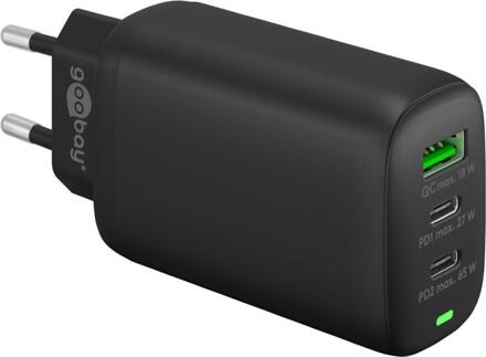 Goobay USB + 2x USB-C snellader 65W zwart - 9550196