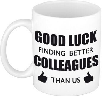 Good luck finding better colleagues than us witte cadeau koffiemok / theebeker collega afscheidscadeau 300 ml - feest mo